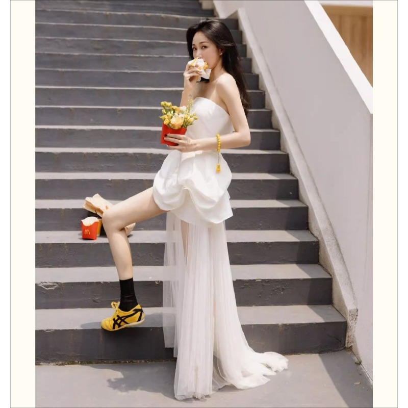 프렌치 화이트 스트랩리스 모닝 가운, 라이트 웨딩 드레 - Photography Basic 리뷰 및 가격