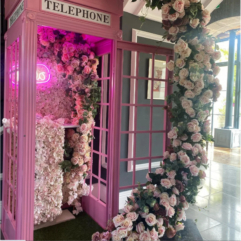 핑크색 전화 부스 꽃장식 포토 소품 도로 표지판 꽃 장 - Photography Prompt 리뷰 및 가격