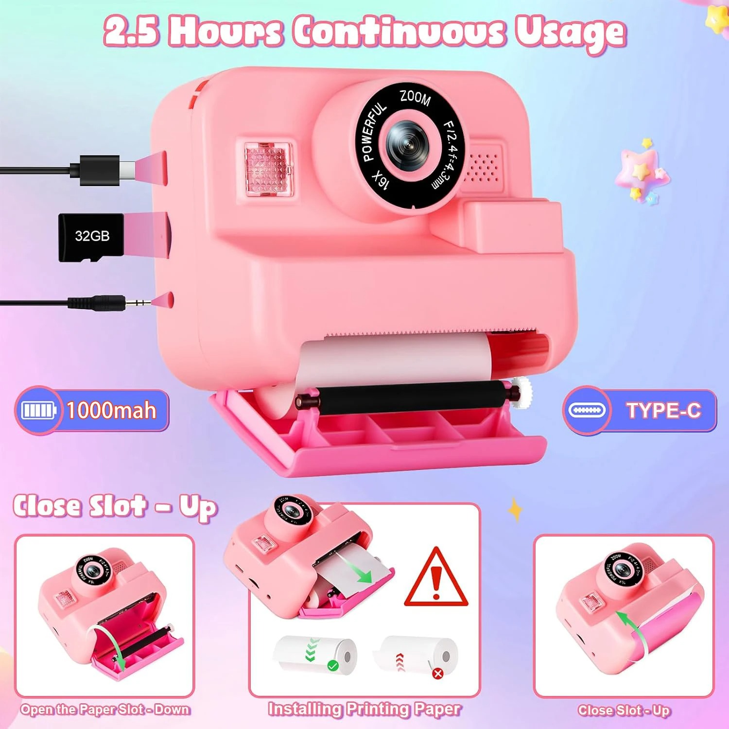 NewInstant 인쇄 카메라 32G 카드 열 사진  - Photography And Videography 리뷰 및 가격